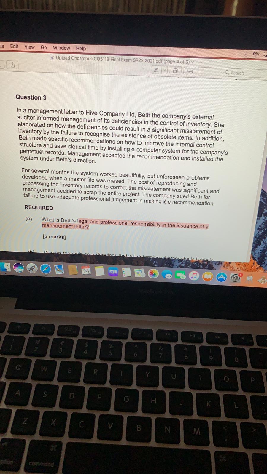 Edit View Go Window Help Upload Oncampus CO5118