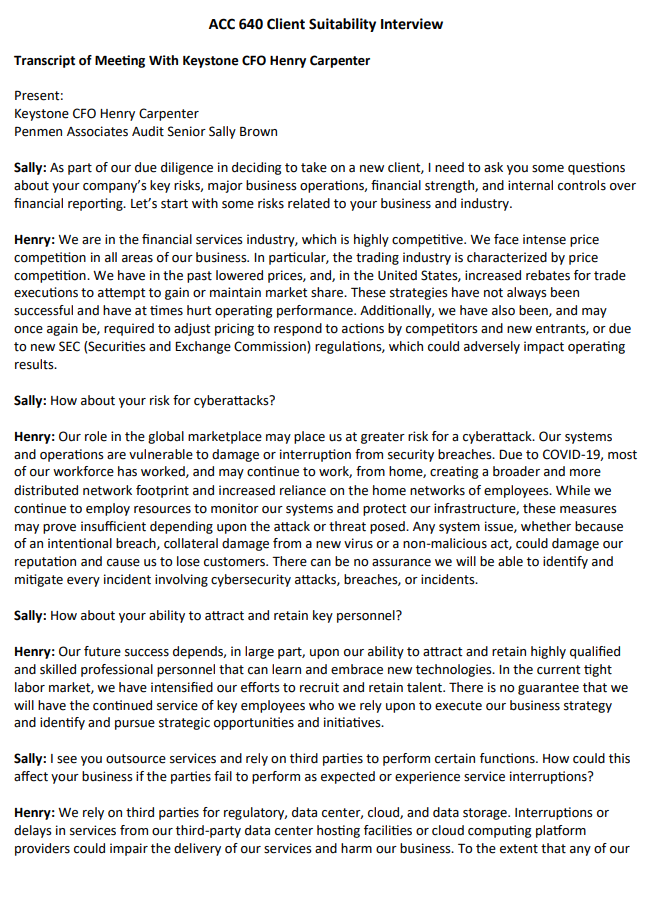 Review the Keystone case study and the client