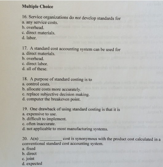 Multiple Choice 16. Service organizations do not