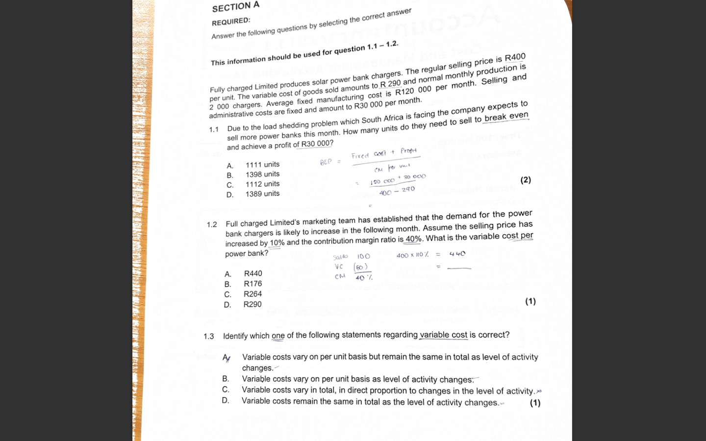 SECTION A REQUIRED: Answer the following