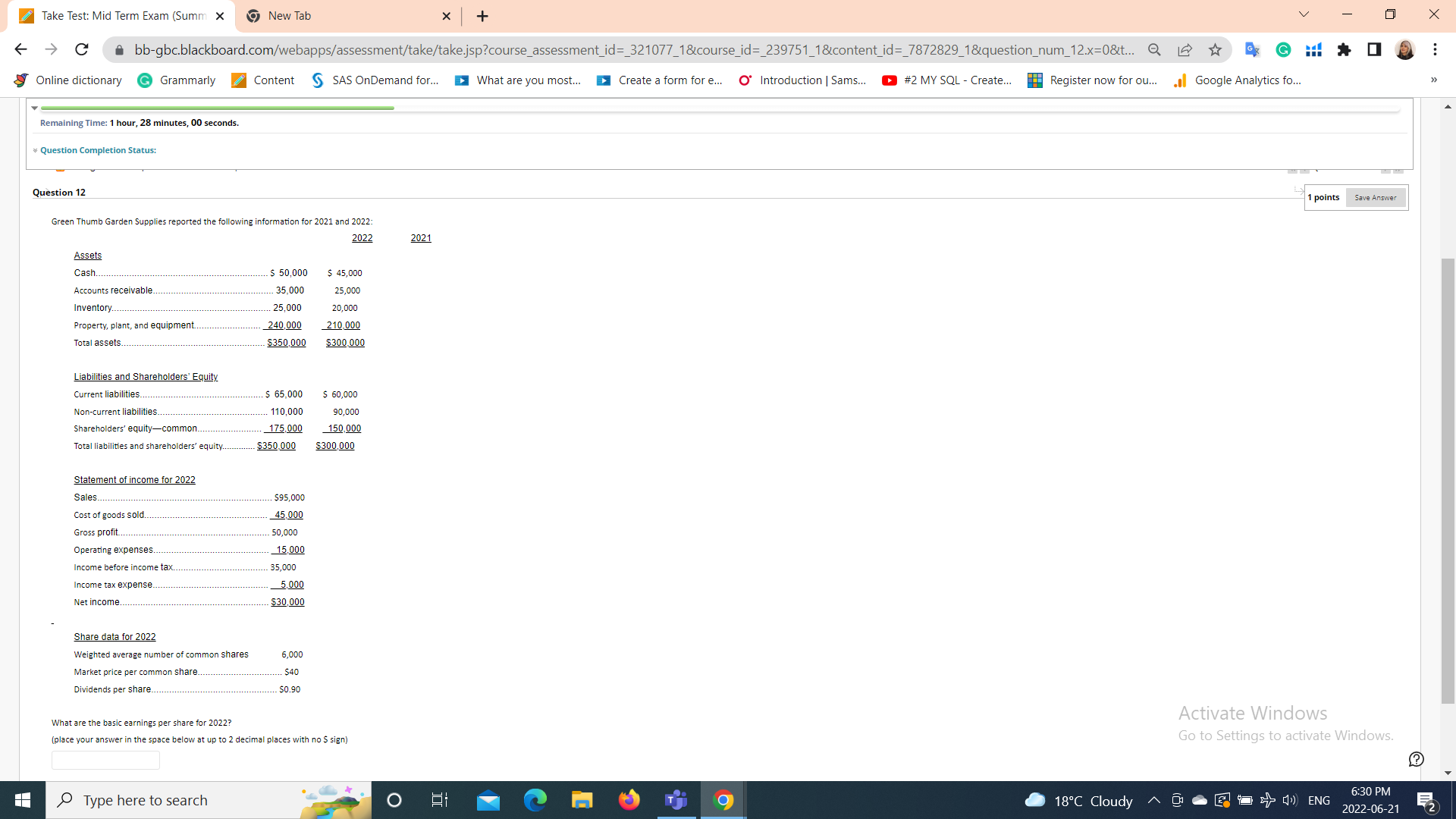Take Test: Mid Term Exam (Summ x New Tab X + X C
