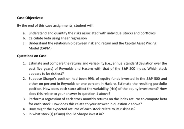 Case Objectives: By the end of this case