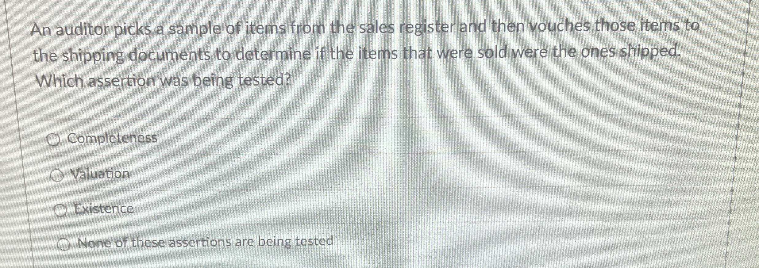 An auditor picks a sample of items from the sales