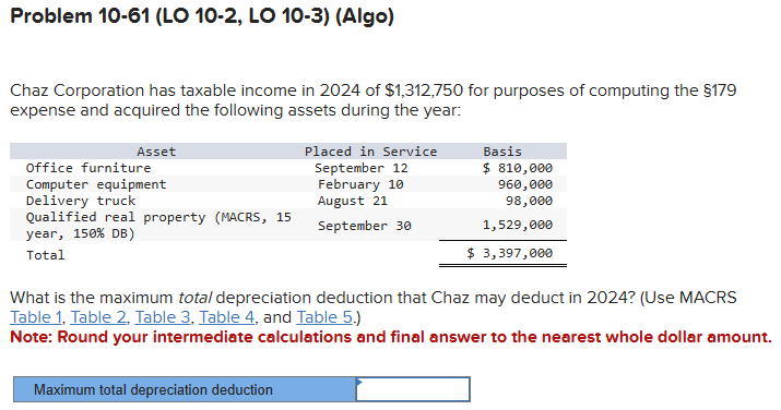 Problem 1 0 - 6 1 ( LO 1 0 - 2 , LO 1 0 - 3 ) (