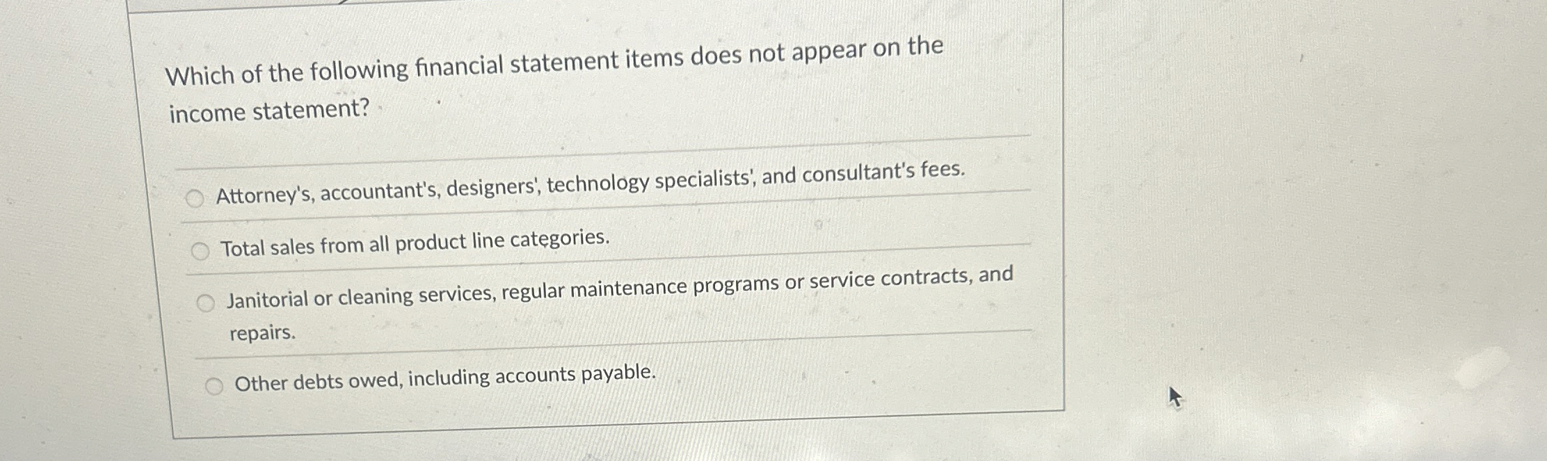 Which of the following financial statement items