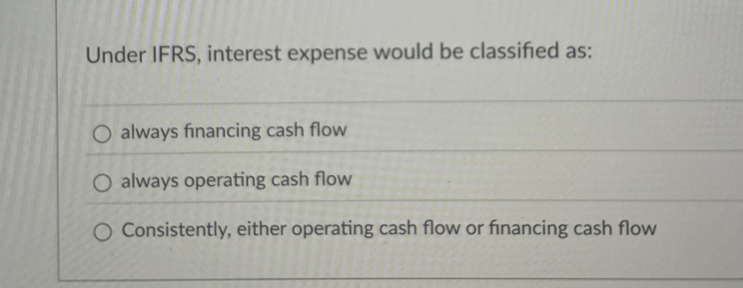 Under IFRS, interest expense would be classified