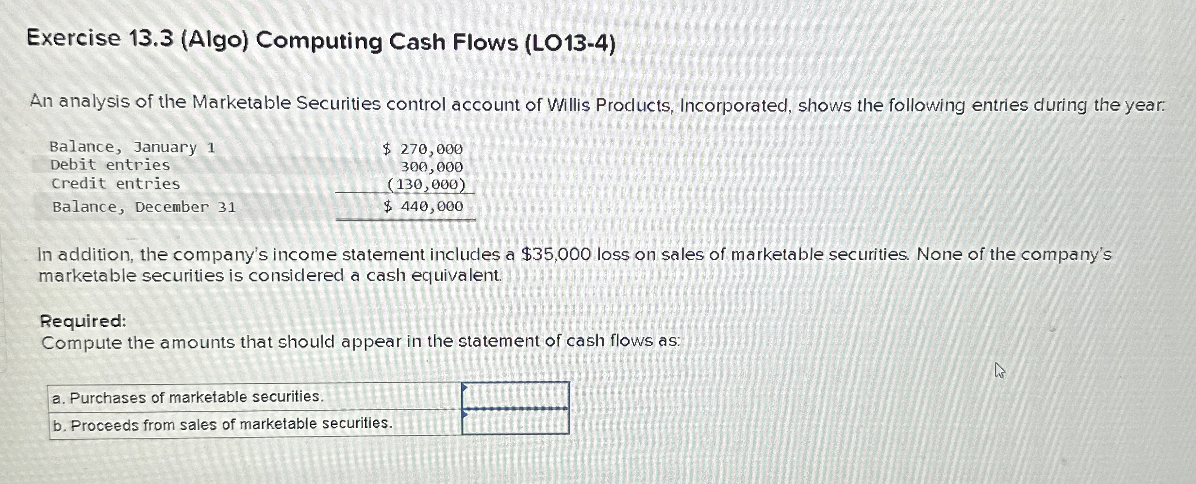 Exercise 1 3 . 3 ( Algo ) Computing Cash Flows (