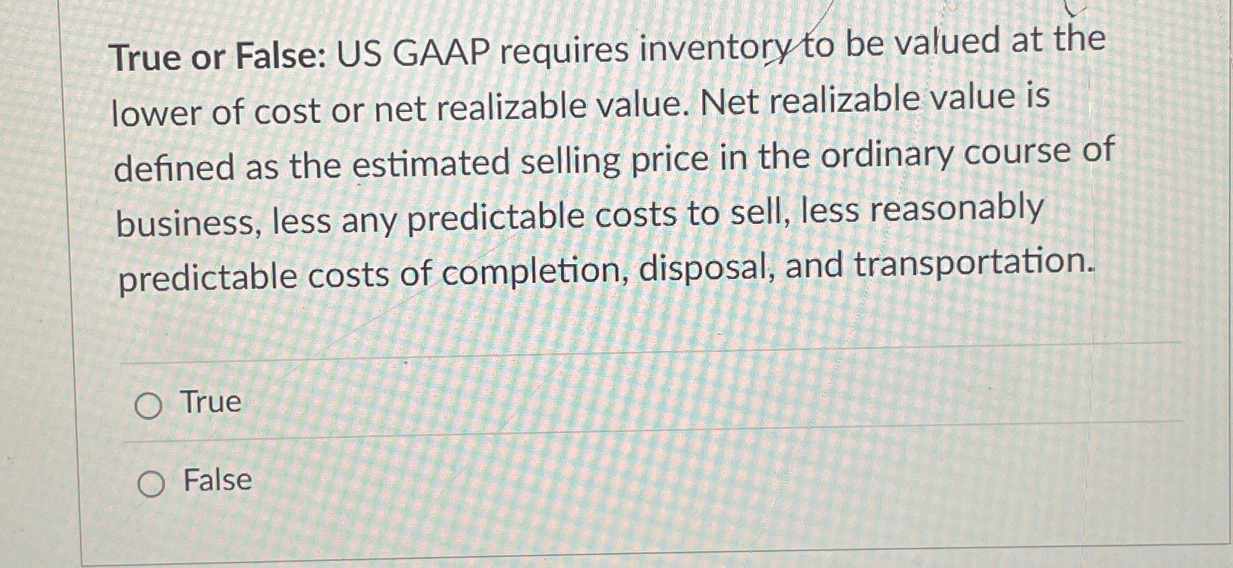 True or False: US GAAP requires inventory to be