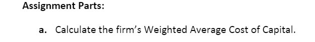 Assignment Parts: a. Calculate the firm's