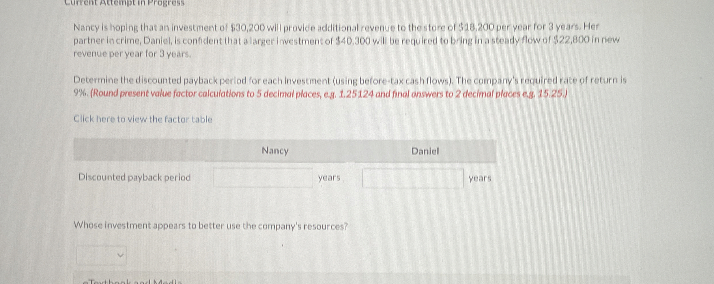 Nancy is hoping that an investment of $ 3 0 , 2 0