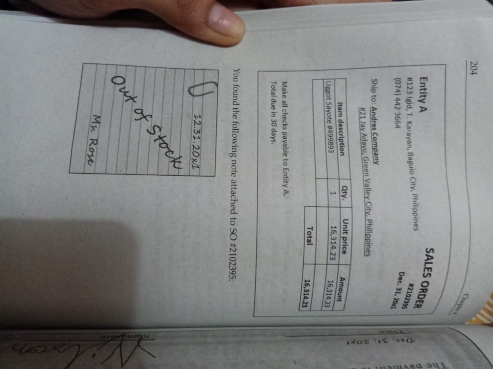 204 Chapter Entity A SALES ORDER #123 Igid, T.