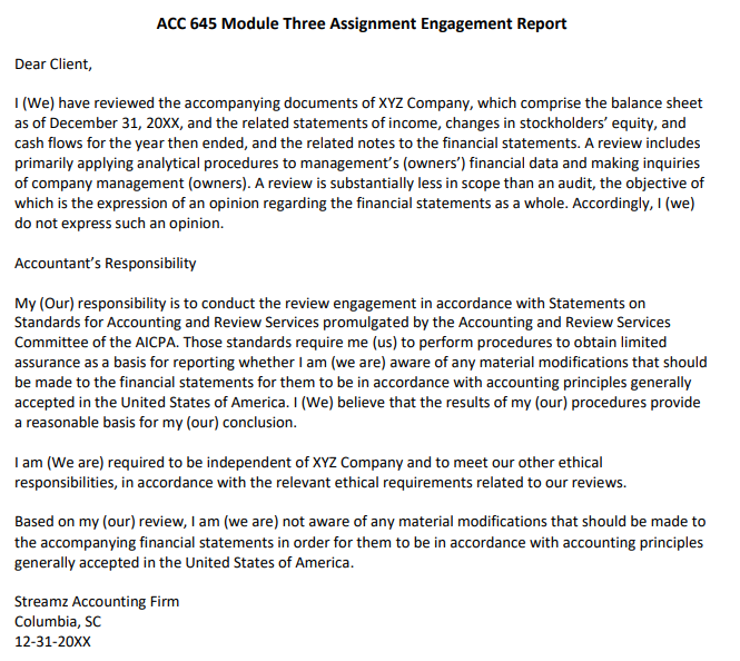 ACC 645 Module Three Assignment You are a