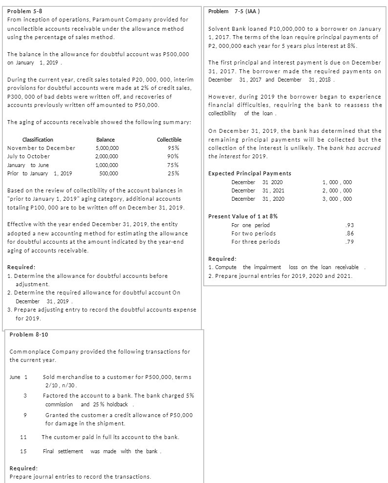 Problem 5-8 Problem 7-5 (IAA ) From inception of