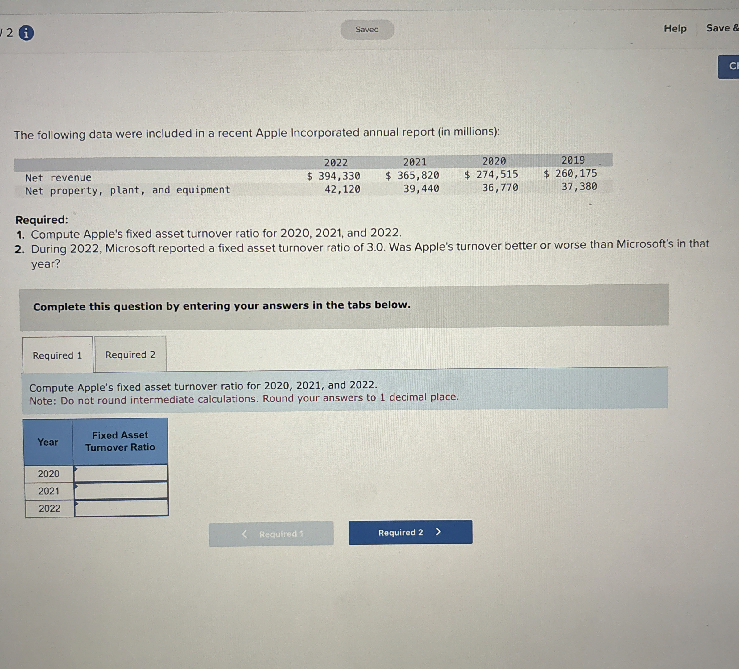 1 2 ( i ) Help Save & The following data were