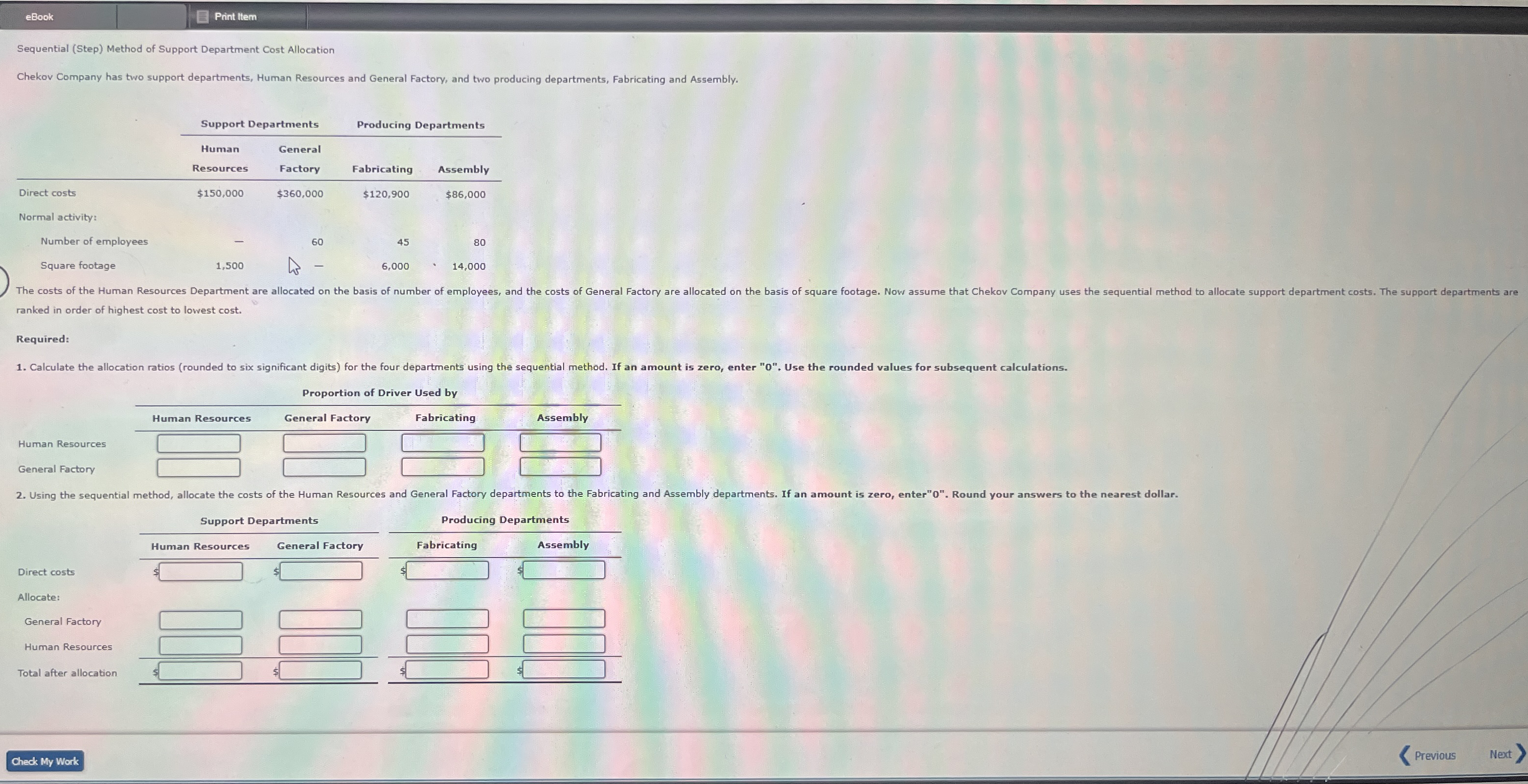 Sequential ( Step ) Method of Support Department