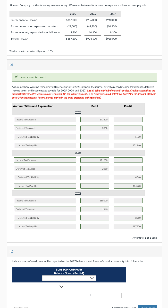Blossom Company has the following two temporary