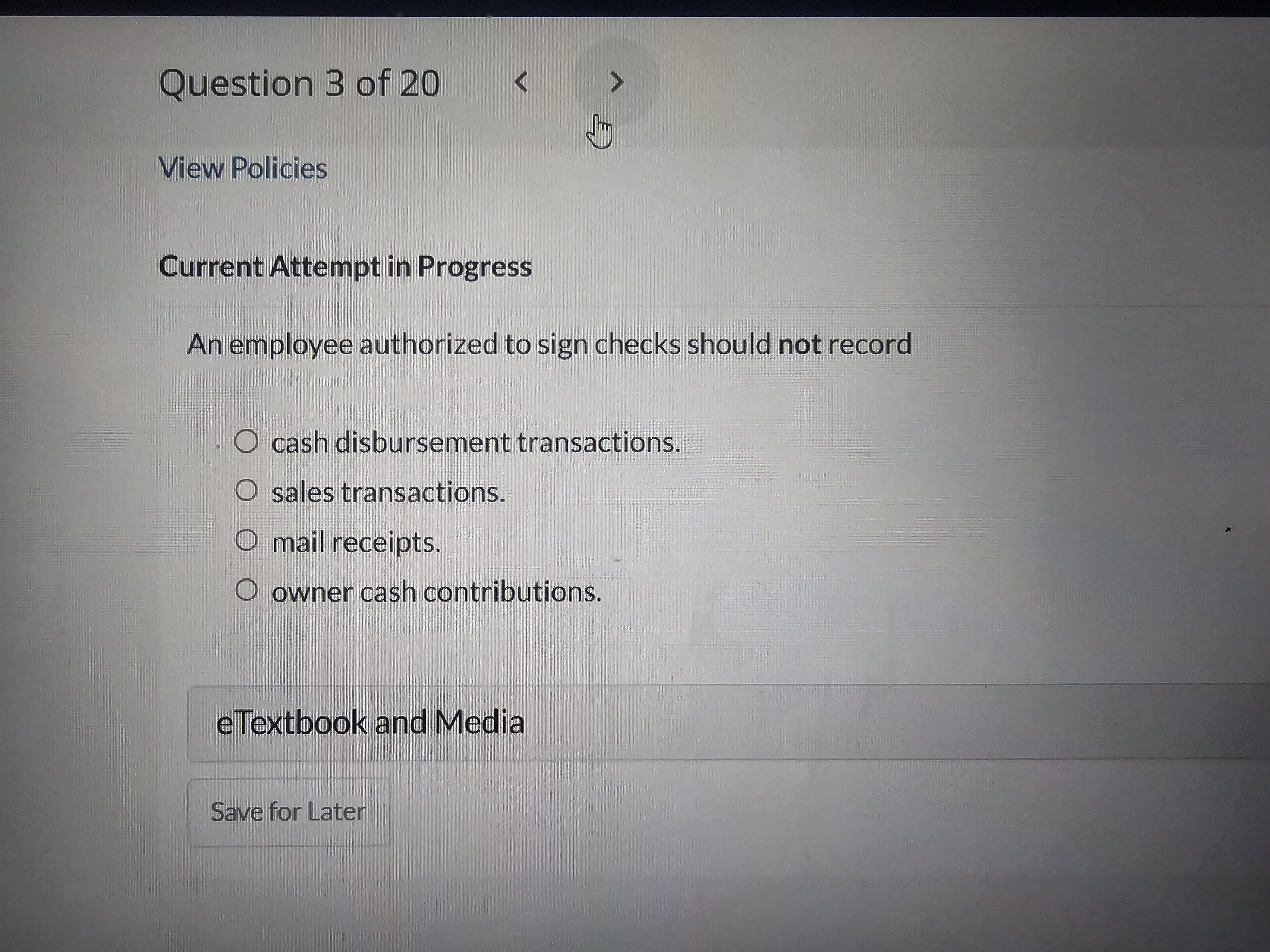Question 3 of 20 < View Policies Current Attempt
