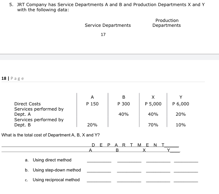 5. JRT Company has Service Departments A and B