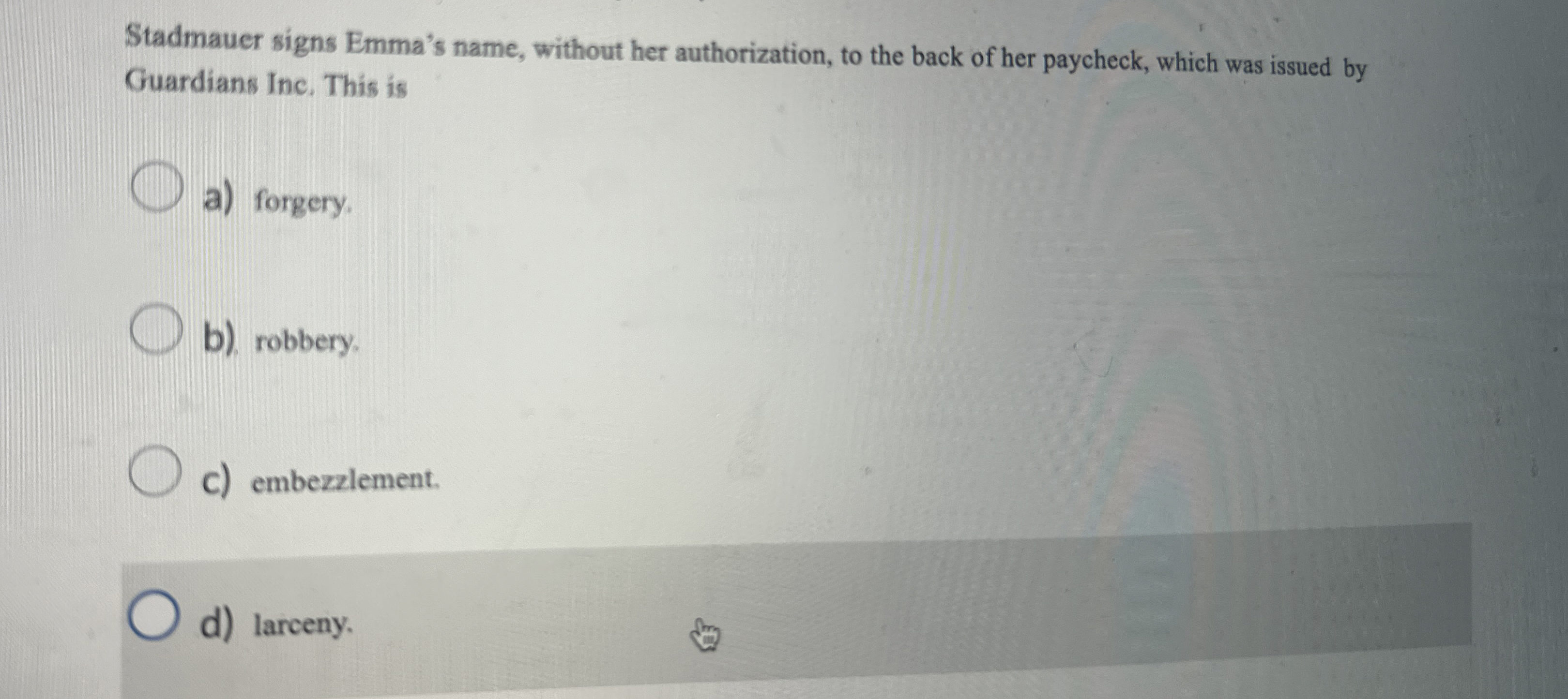 Stadmauer signs Emma's name, without her