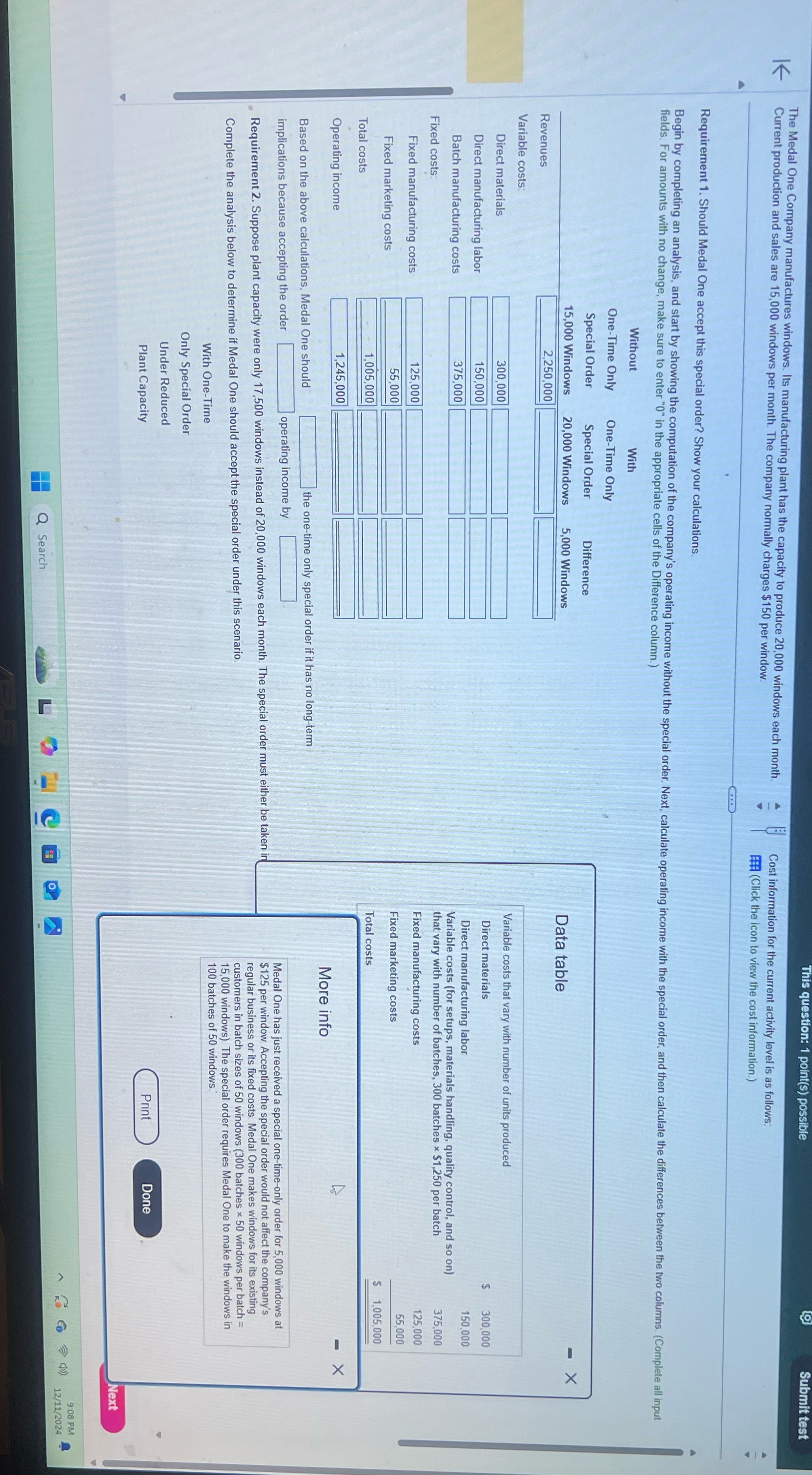 : 1 point(s) possible Submit test The Medal One