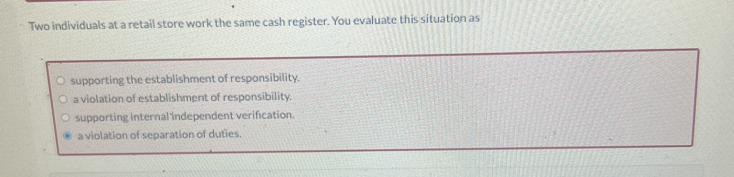 Two individuals at a retail store work the same