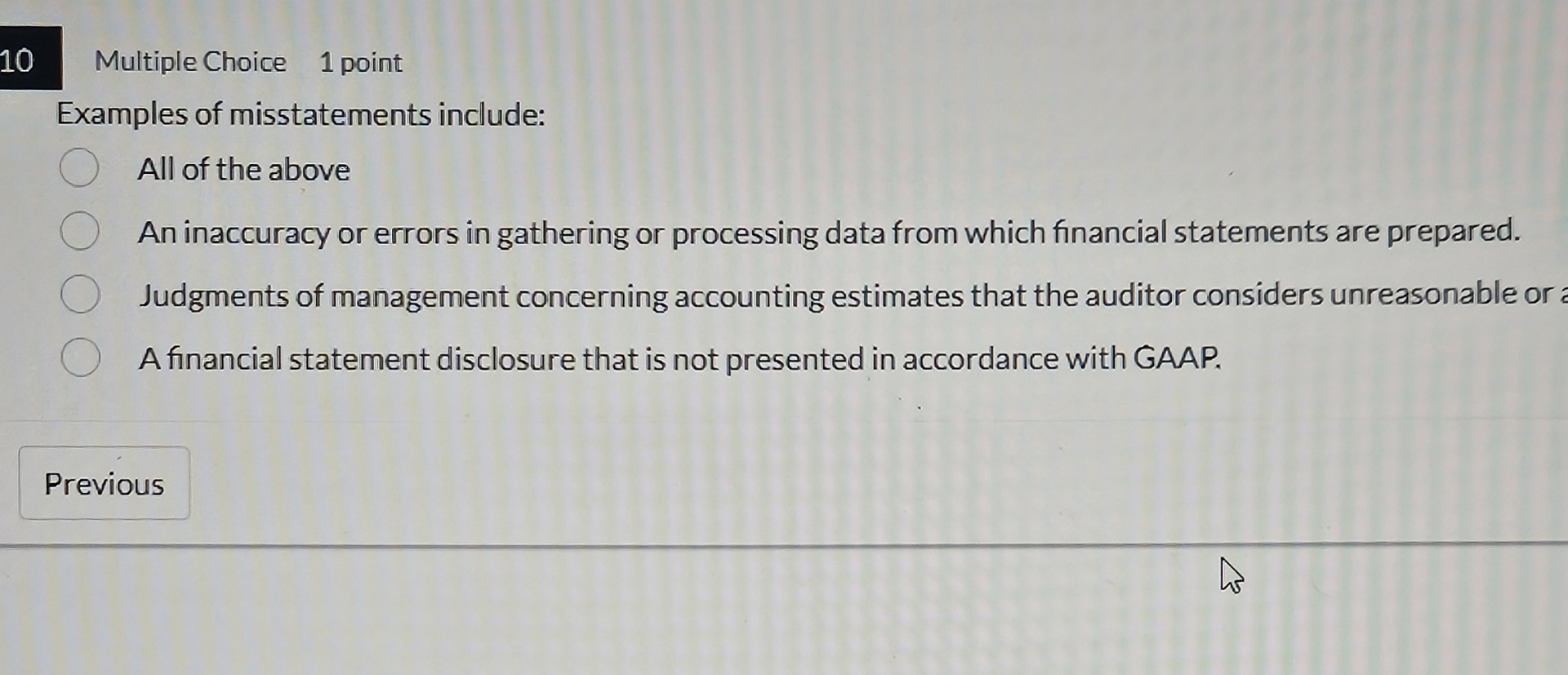 1 0 Multiple Choice 1 point Examples of