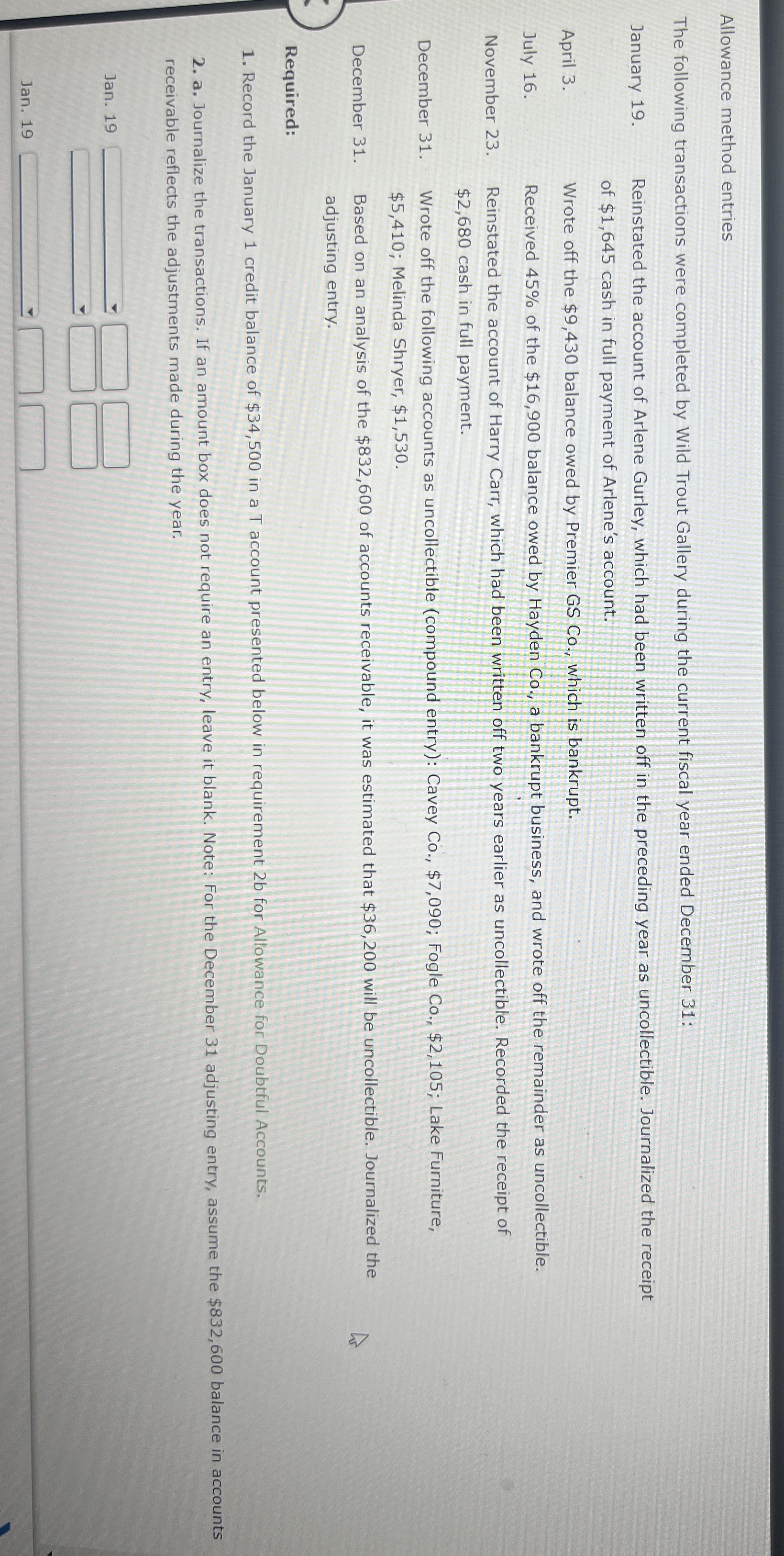 Allowance method entries The following