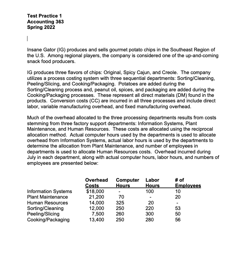 Test Practice 1 Accounting 363 Spring 2022 Insane