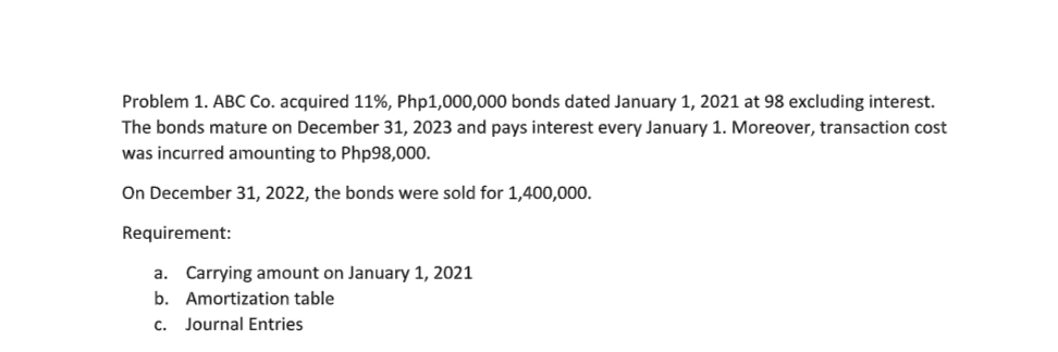 ABC Co. acquired 11%, Php1,000,000 bonds dated
