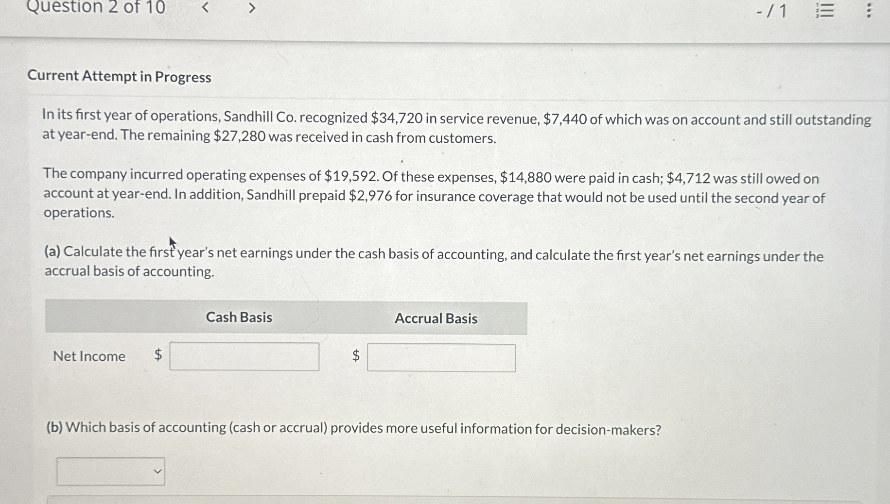 Question 2 of 1 0 - / 1 Current Attempt in