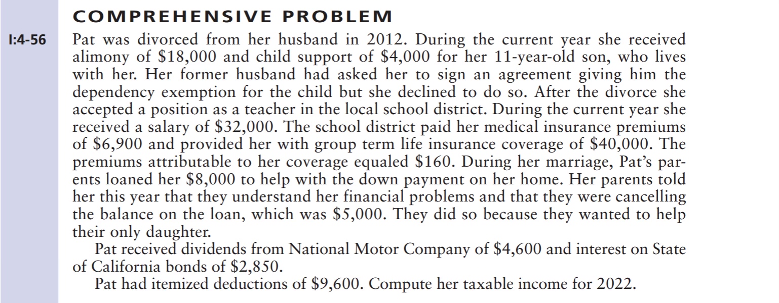 COMPREHENSIVE PROBLEM I: 4 - 5 6 Pat was divorced
