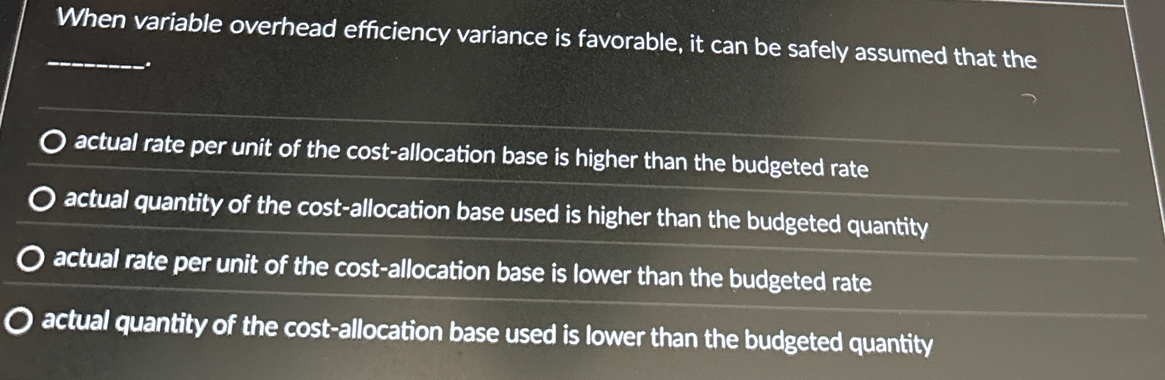 When variable overhead efficiency variance is