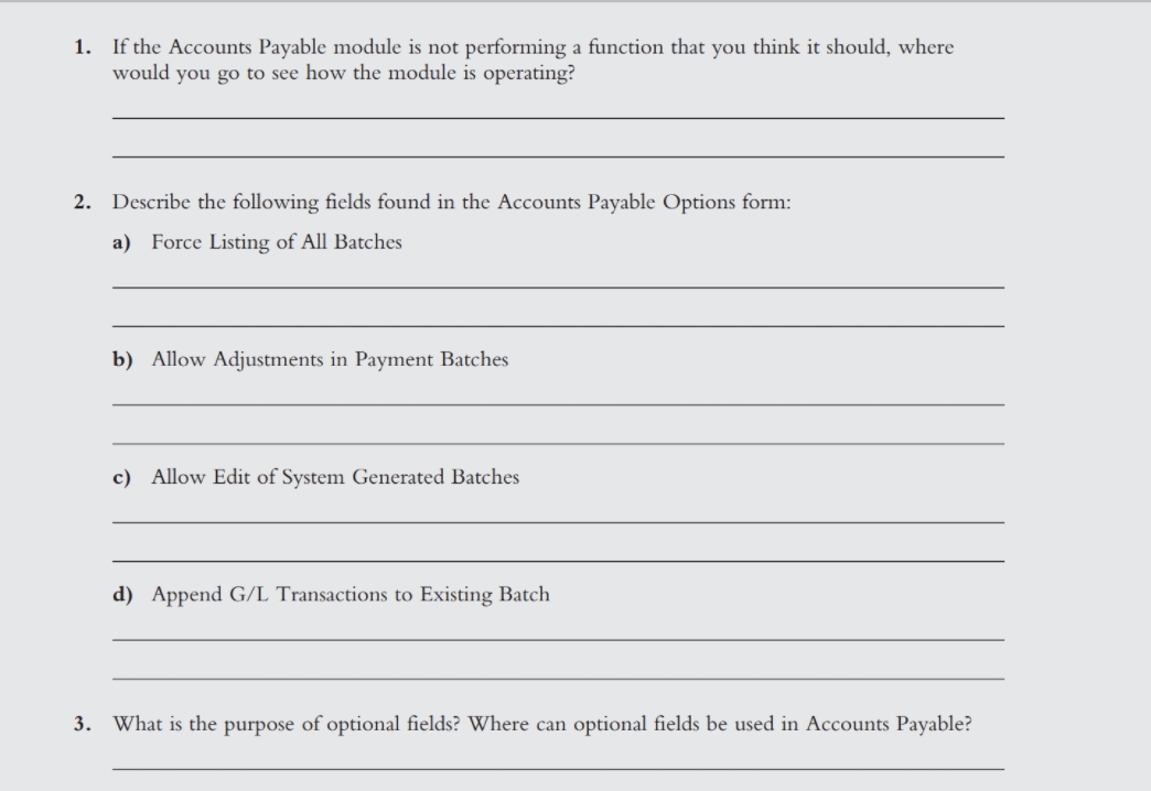 1. If the Accounts Payable module is not