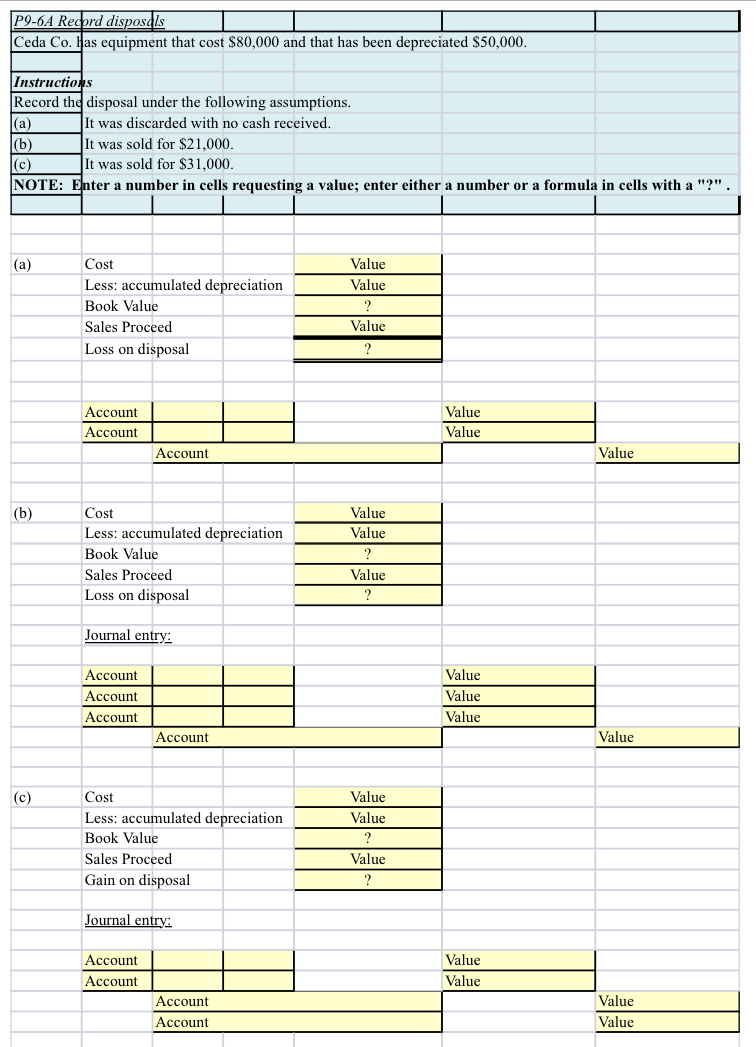 P 9 - 6 A Record disposalsCeda Co . has equipment