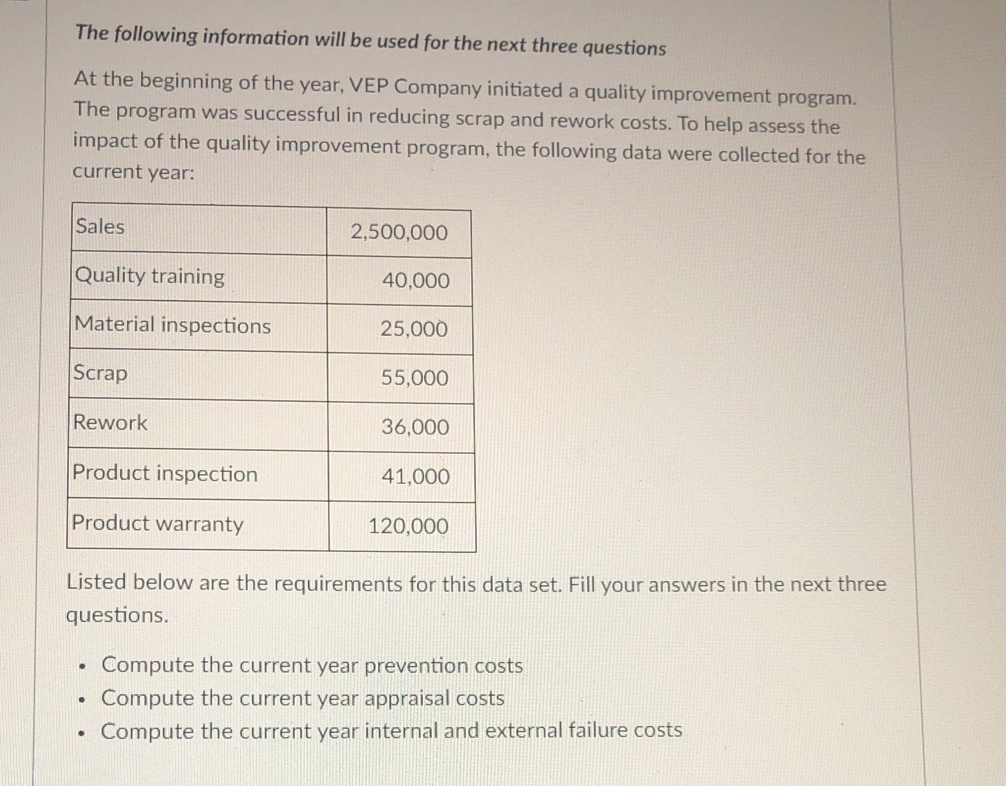 The following information will be used for the