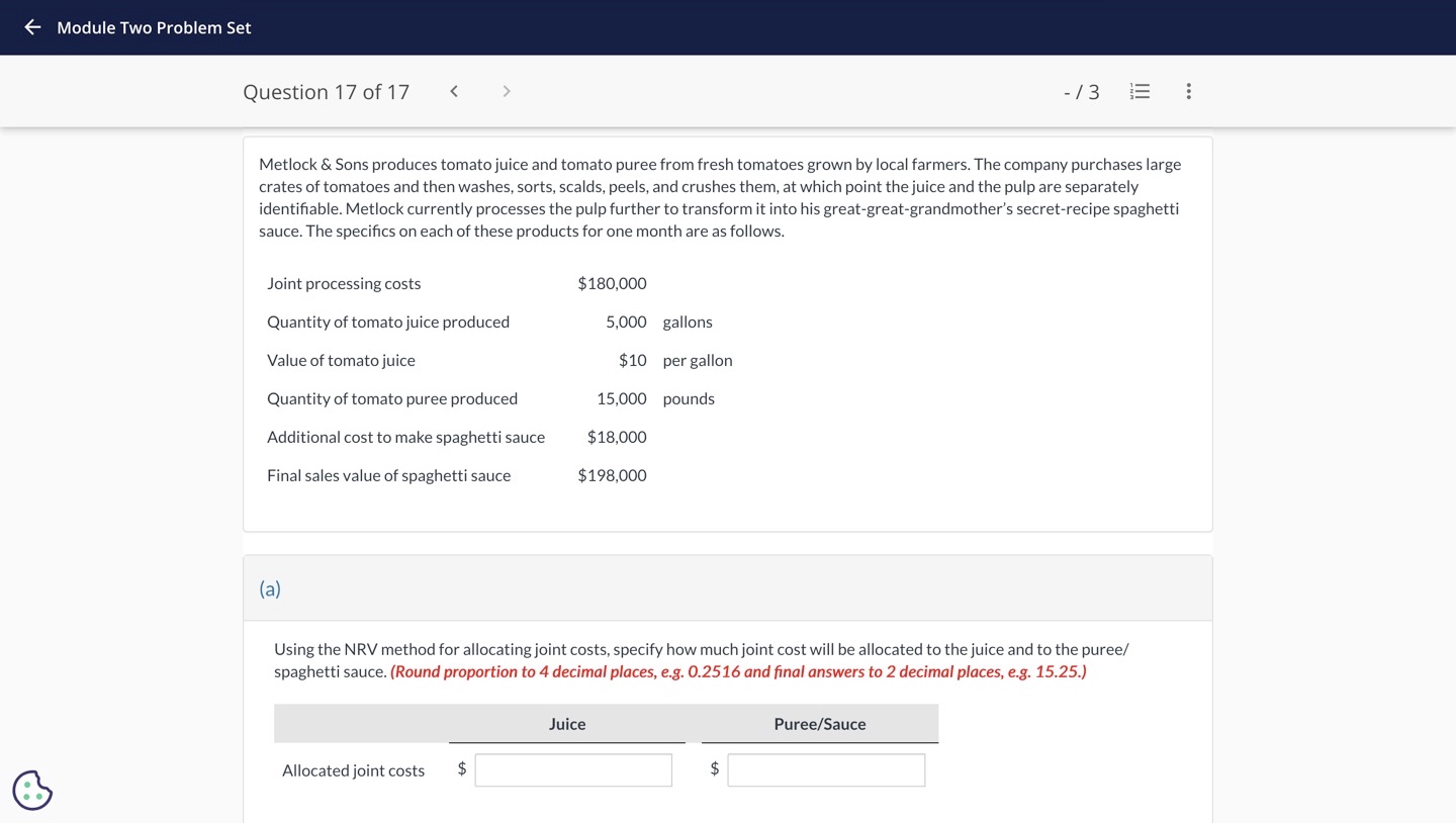 < Module Two Problem Set 1 Question 17 of 17 < =