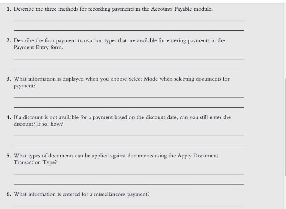 1. If the Accounts Payable module is not