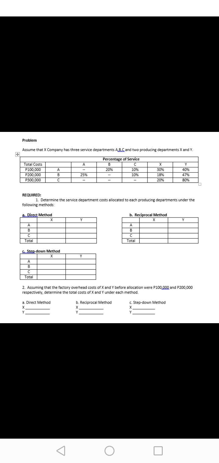 Problem Assume that X Company has three service