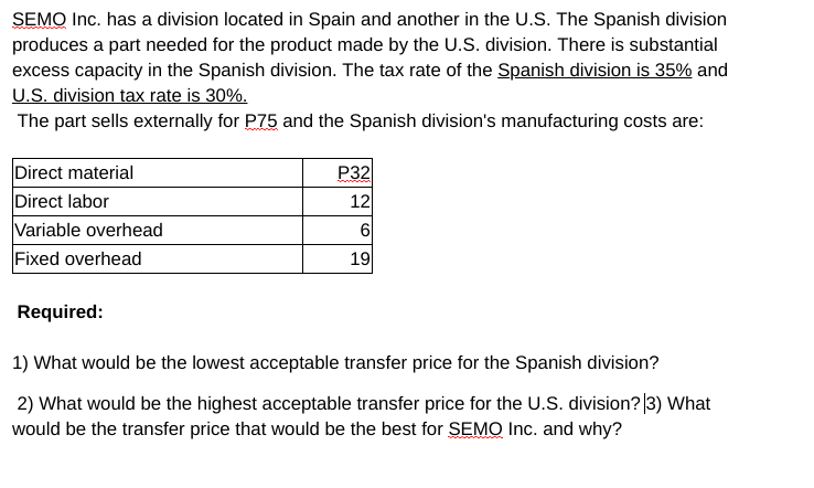 SEMO Inc. has a division located in Spain and