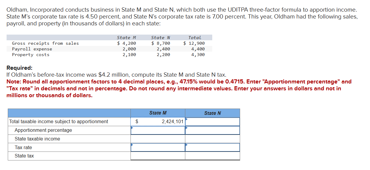 Oldham, Incorporated conducts business in State M