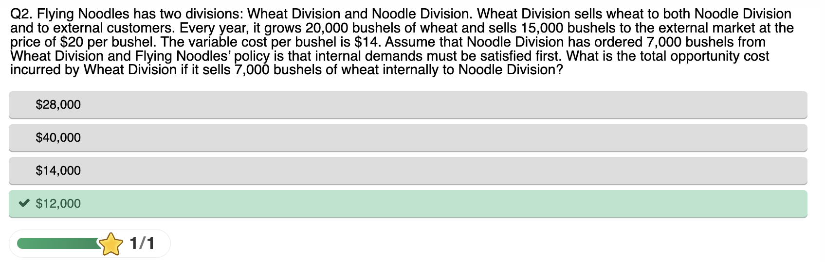 Q 2 . Flying Noodles has two divisions: Wheat