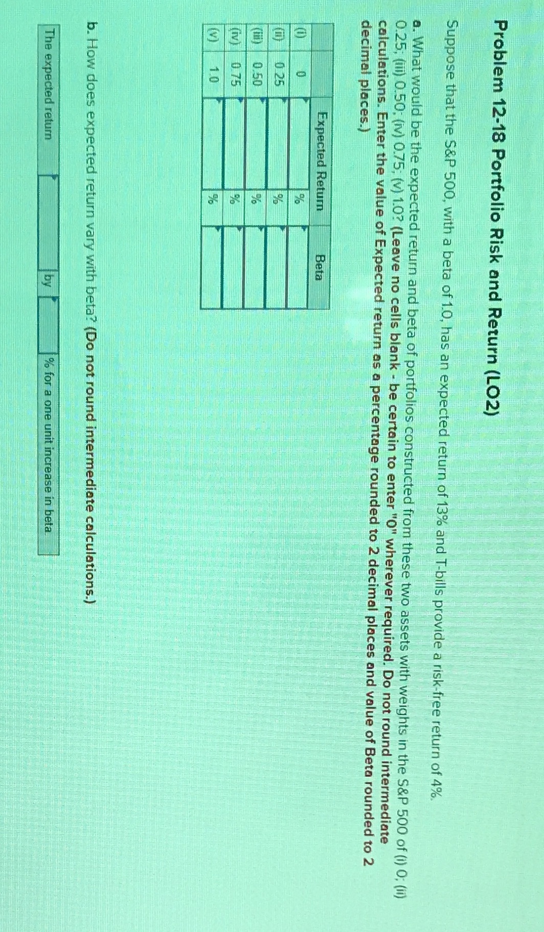 Problem 12-18 Portfolio Risk and Return (LO2)