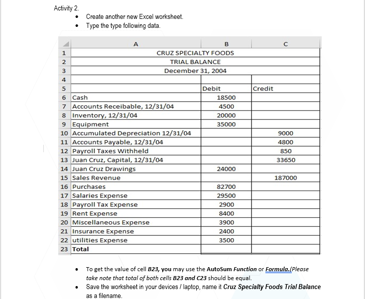 Activity 2. Create another new Excel worksheet. .