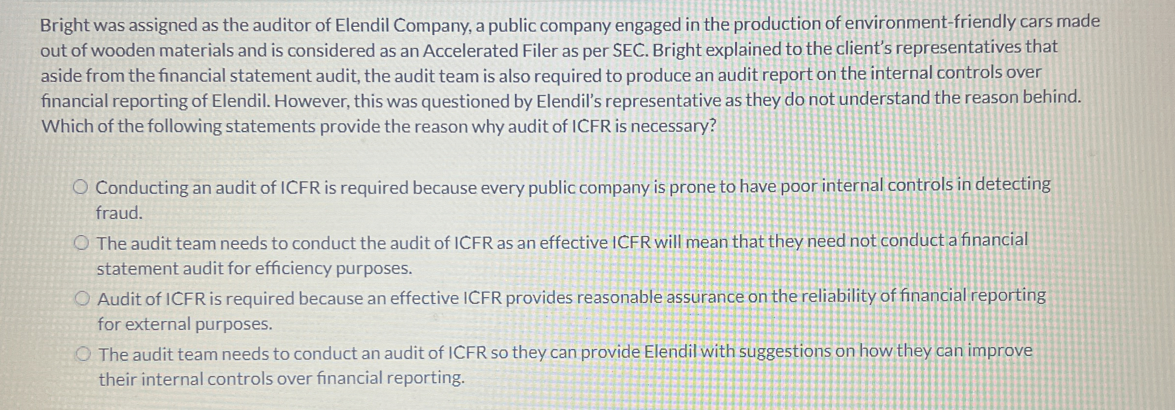 Conducting an audit of ICFR is required because