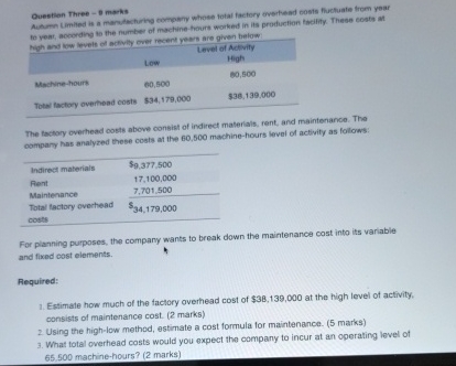 Ouestian Three - 8 marks high and kow levels of