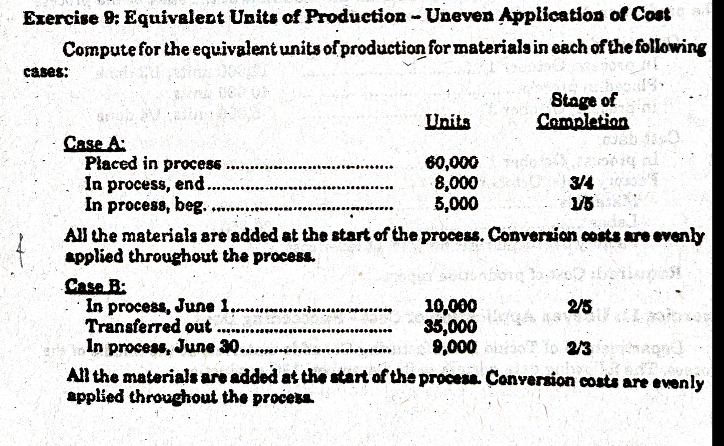 Exercise 9: Equivalent Units of Production -