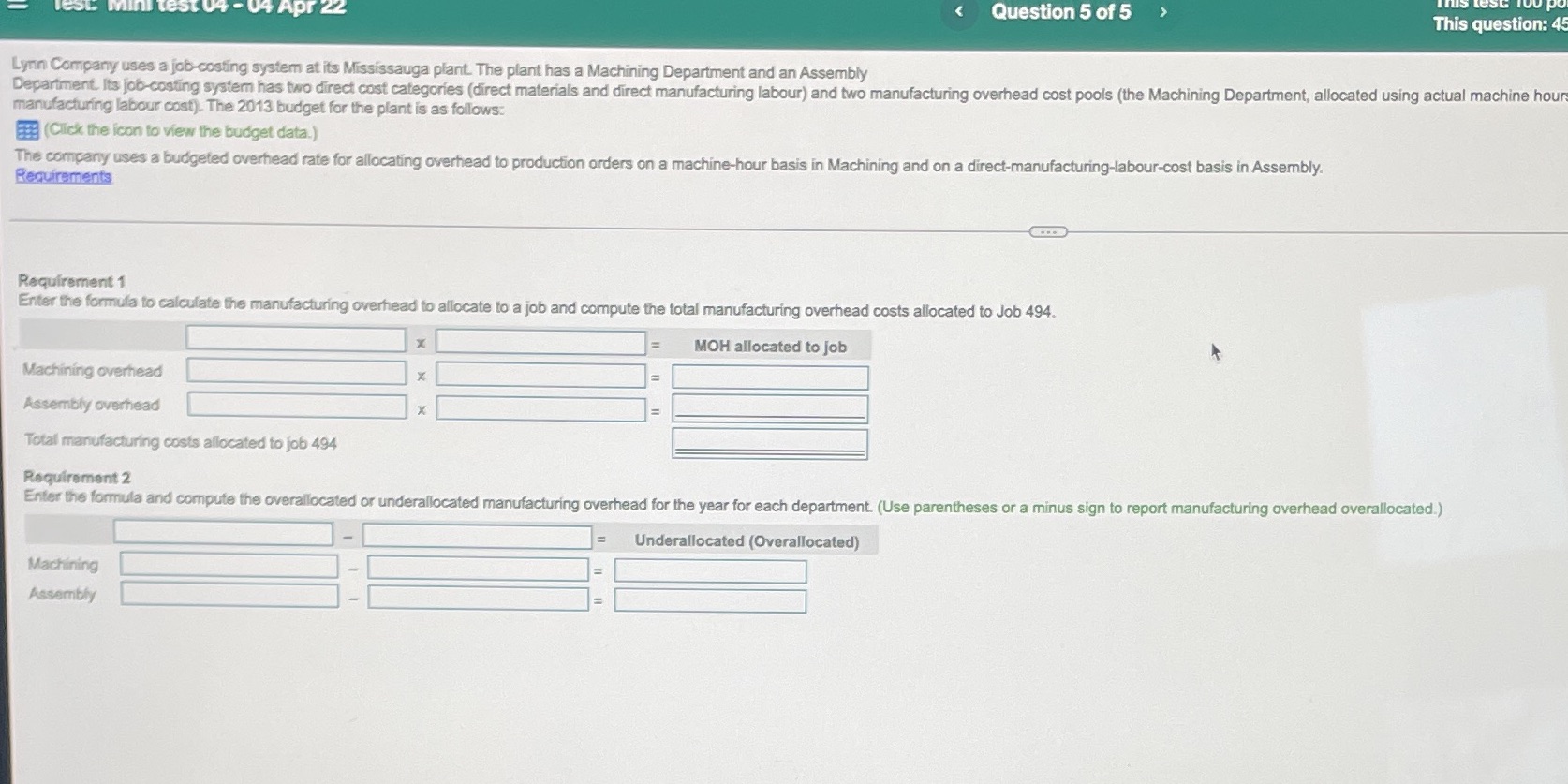 04 Apt 22 < Question 5 of 5  style=