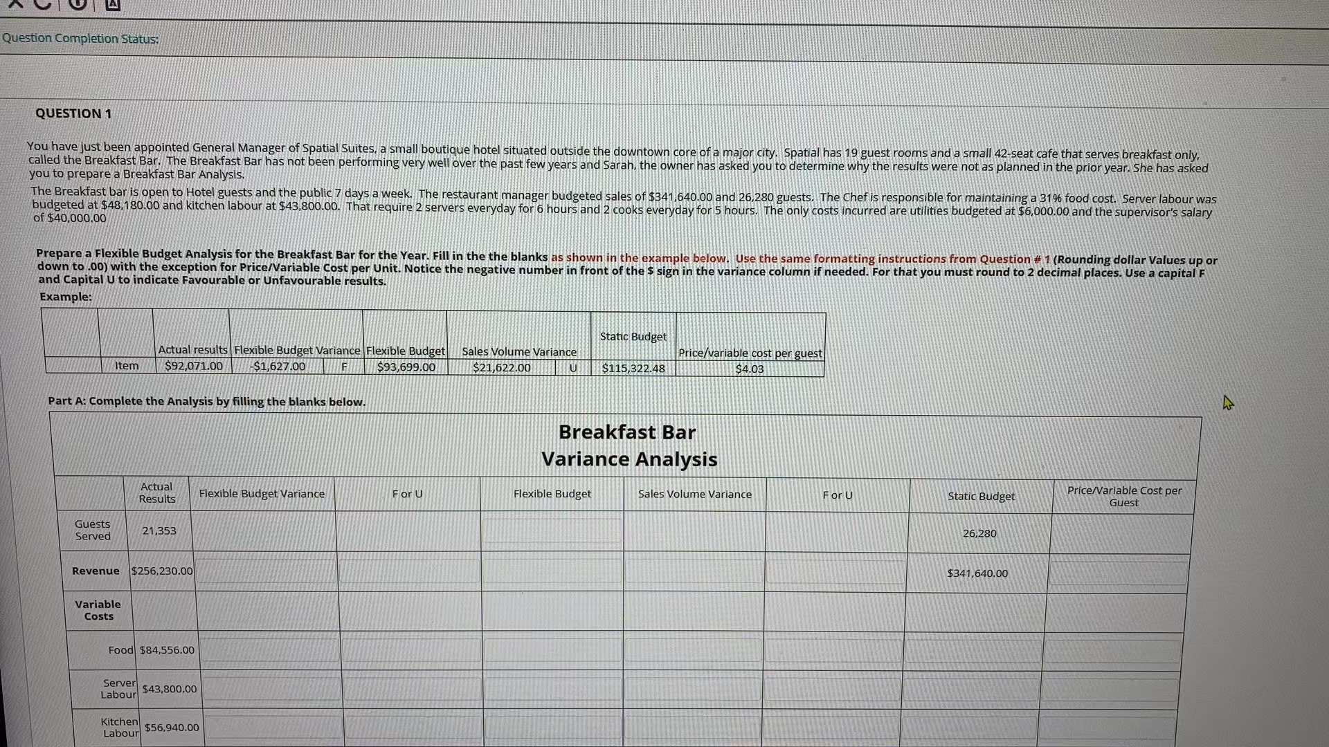 Question Completion Status: Breakfast Bar