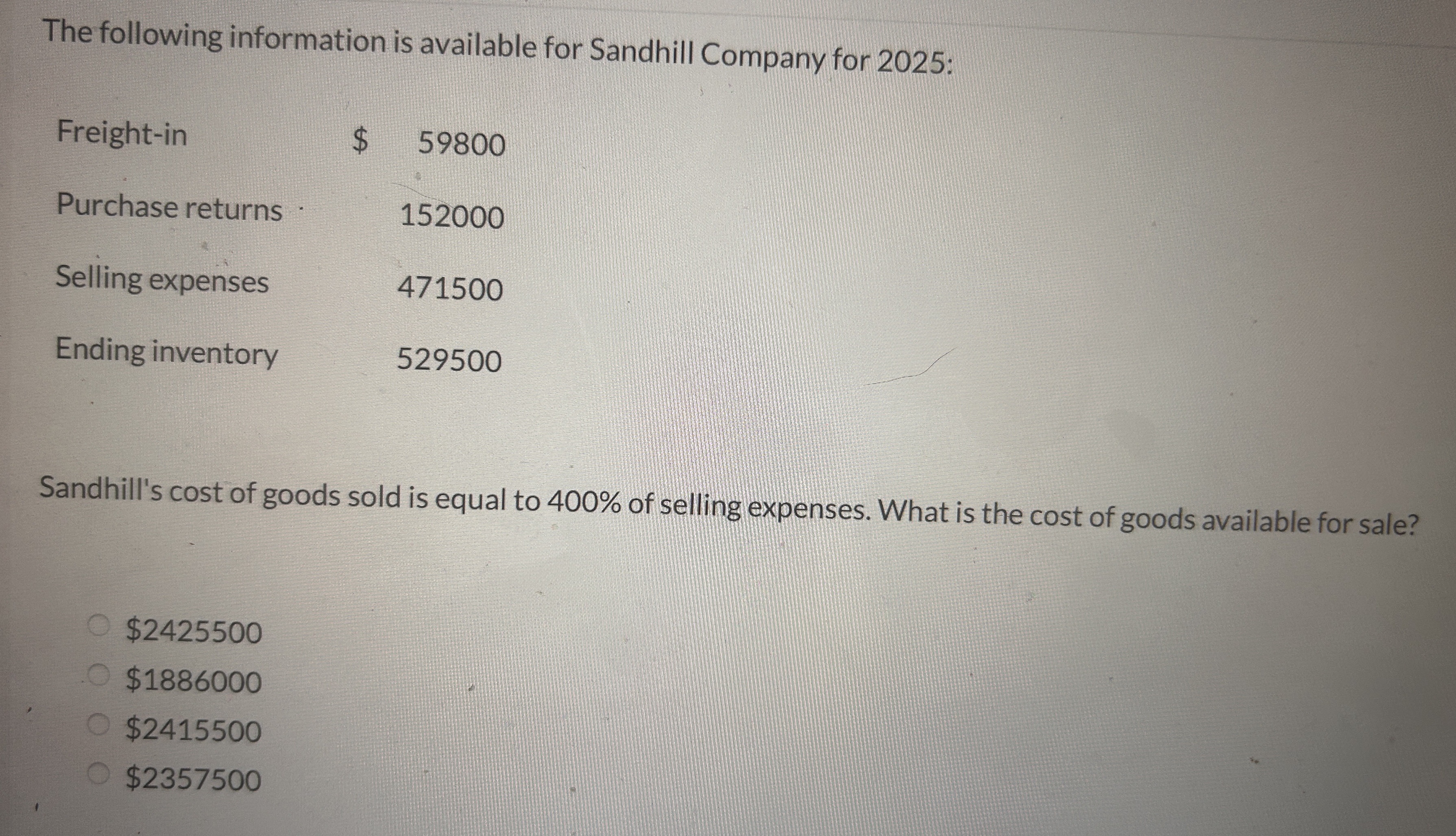 The following information is available for