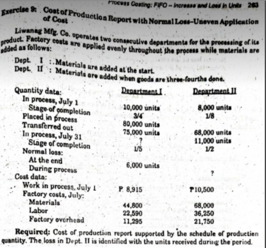 Exercise 9 Subject- Cost accounting Topic-